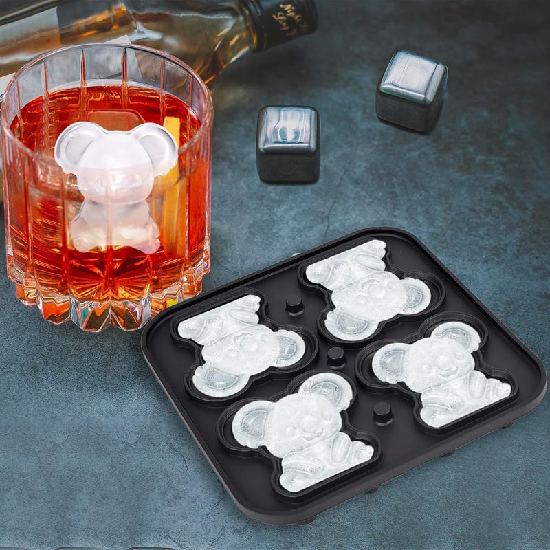 Nerien Koala Ice Cube Tray Mold - 3D Koala Shape Ice Cube Trays, Cute Ice Cube Molds for Whiskey Bourbon, 4-Hole Large Fun Shapes Ice Cube Trays, Funny Koala Gifts for Koala Animal Lovers Women Men - Image 5